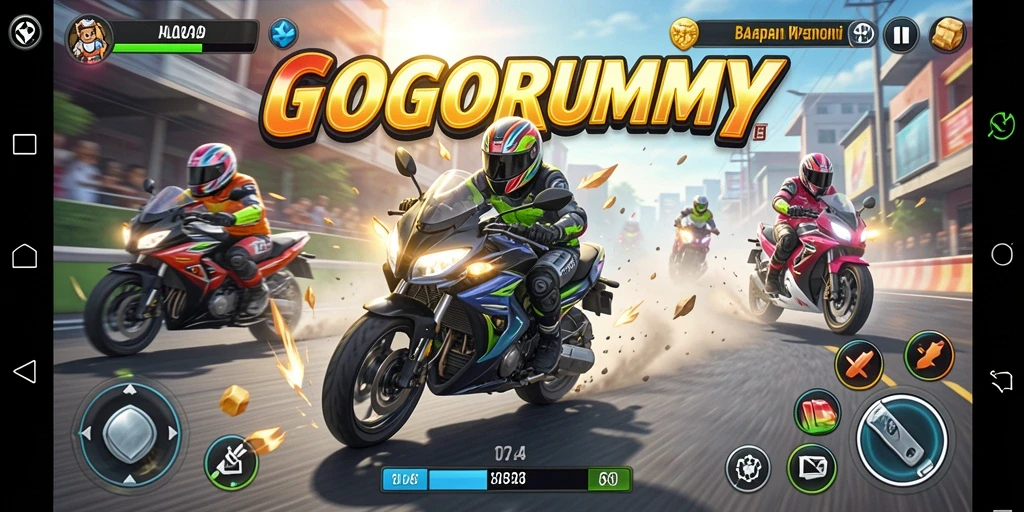 Tampilan gameplay seru balapan motor di GOGORUMMY.