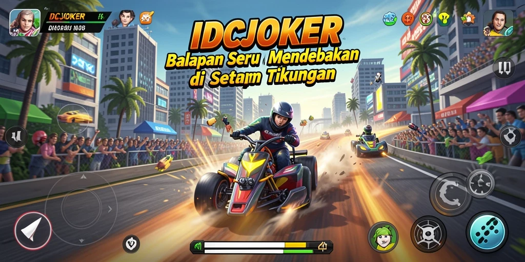 Tangkapan layar menunjukkan aksi balap mendebarkan dalam IDCJOKER.
