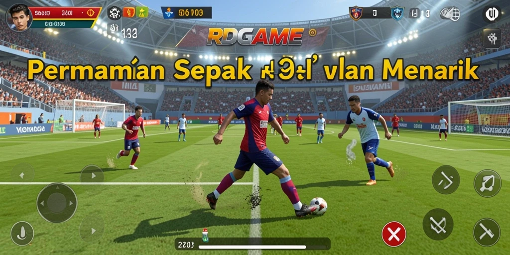 Screenshot RPGAME menampilkan aksi seru di lapangan sepak bola.