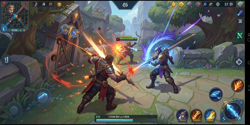 Screenshot utama T6 menampilkan aksi seru dalam pertarungan MOBA.